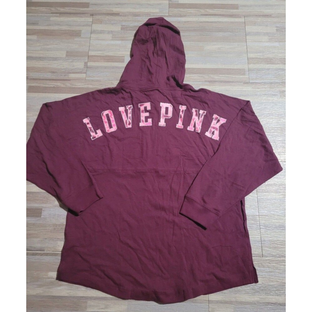 VS PINK VARSITY HOODED TSHIRT TIE DYE L